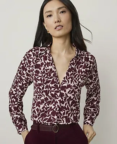 Ann Taylor Petite Floral Camp Shirt In Berry Mousse