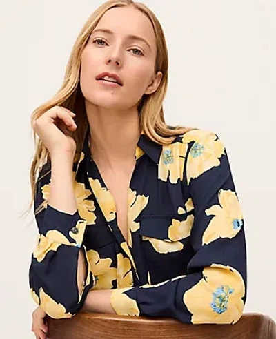 Ann Taylor Petite Floral Camp Shirt In Blue