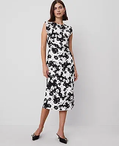 Ann Taylor Petite Floral Cap Sleeve Sheath Dress In Black