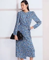 Ann Taylor Petite Floral Column Midi Dress In Winter White