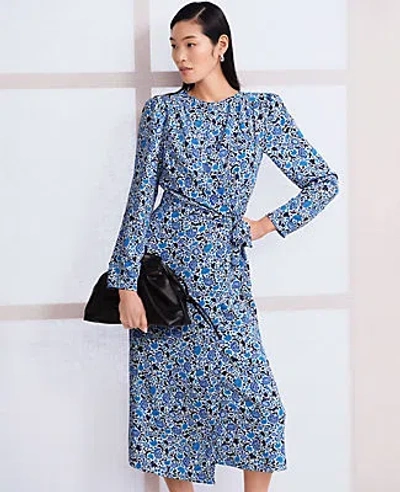 Ann Taylor Petite Floral Column Midi Dress In Winter White