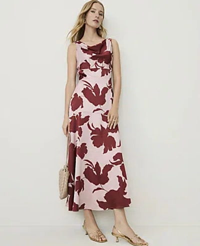Ann Taylor Petite Floral Cowl Neck Midi Dress In Opal Blush