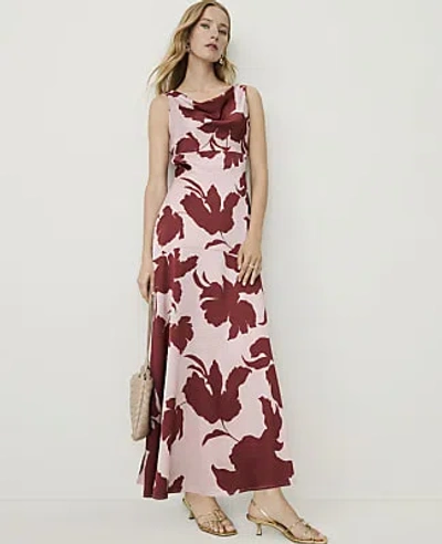 Ann Taylor Petite Floral Cowl Neck Midi Dress In Opal Blush