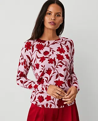 Ann Taylor Petite Floral Crew Neck Sweater In Multi