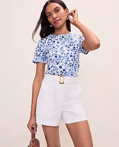 Ann Taylor Petite Floral Crew Neck Tee In Blue