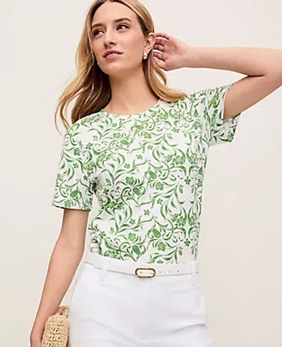 Ann Taylor Petite Floral Crew Neck Tee In Green
