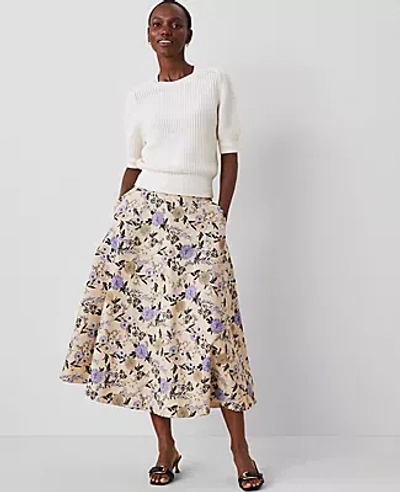 Ann Taylor Petite Floral Full Skirt In Toasted Oat