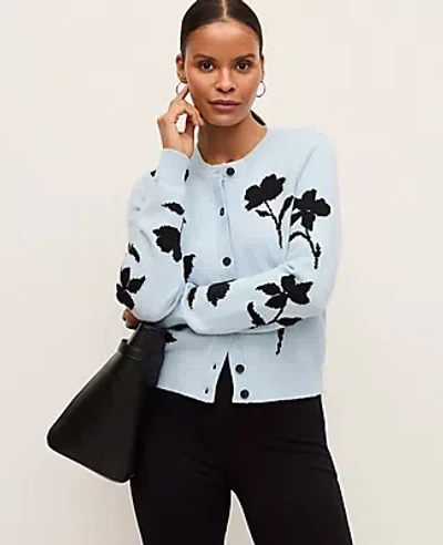 Ann Taylor Petite Floral Jacquard Cardigan In Blue