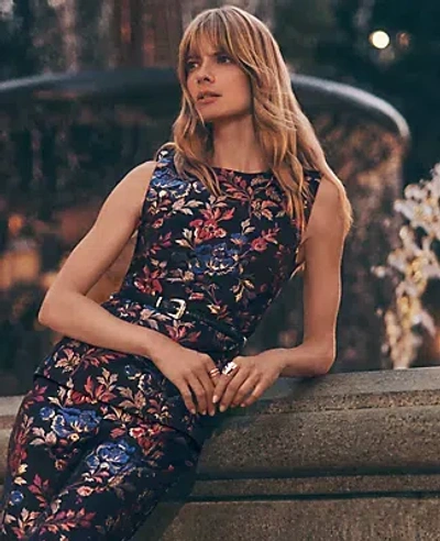 Ann Taylor Petite Floral Jacquard Crew Neck Top In Blue