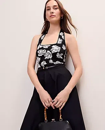 Ann Taylor Petite Floral Jacquard Halter Sweater Top In Black