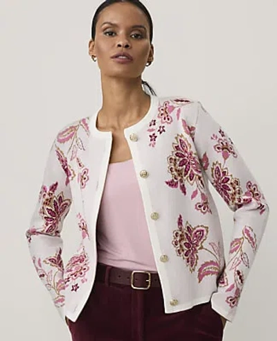 Ann Taylor Petite Floral Jacquard Sweater Jacket In White