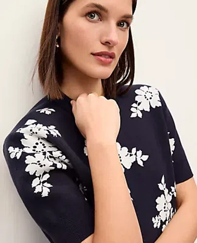 Ann Taylor Petite Floral Jacquard Sweater Tee In Black