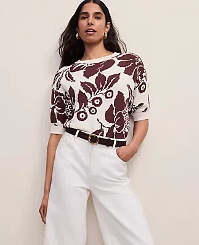 Ann Taylor Petite Floral Jacquard Sweater Tee In Brown