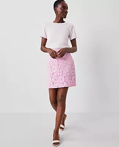 Ann Taylor Petite Floral Lace Skirt In Pink Hollyhock