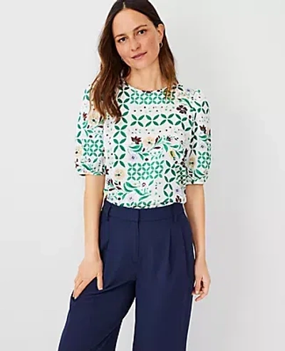 Ann Taylor Petite Floral Maze Puff Sleeve Tee In Multi