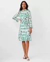 ANN TAYLOR PETITE FLORAL MAZE TIE WAIST FLARE DRESS