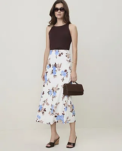 Ann Taylor Petite Floral Midi Slip Skirt In Cheerful Blue-ww