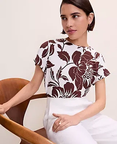 Ann Taylor Petite Floral Mixed Media Crew Neck Tee In Brown