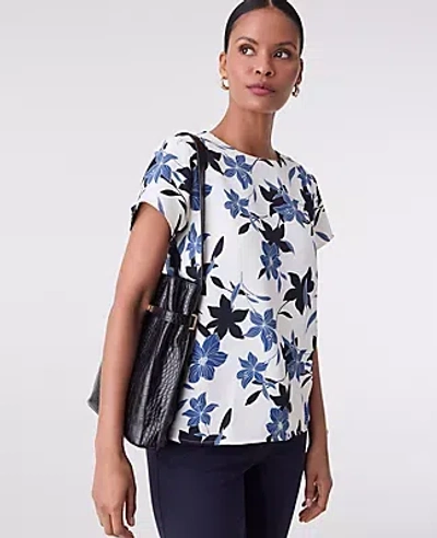 Ann Taylor Petite Floral Mixed Media Crew Neck Tee In White