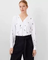 Ann Taylor Petite Floral Mixed Media Pleat Front Top In White