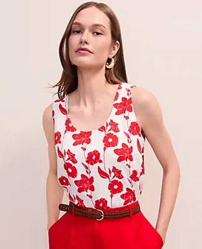 Ann Taylor Petite Floral Mixed Media Tank Top In Red