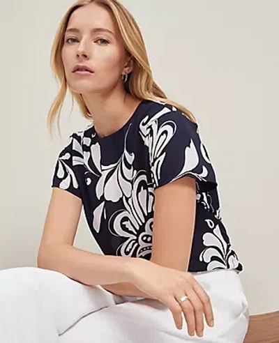 Ann Taylor Petite Floral Mixed Media Tee In Black