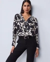 Ann Taylor Petite Floral Mixed Media Top In Black