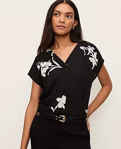 Ann Taylor Petite Floral Mixed Media Top In Black
