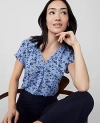Ann Taylor Petite Floral Mixed Media Top In Colony Blue