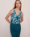 Ann Taylor Petite Floral Mixed Media V-neck Shell Top In Blue