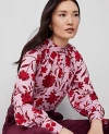 Ann Taylor Petite Floral Mock Neck Shirred Front Popover Top In Clean Lilac