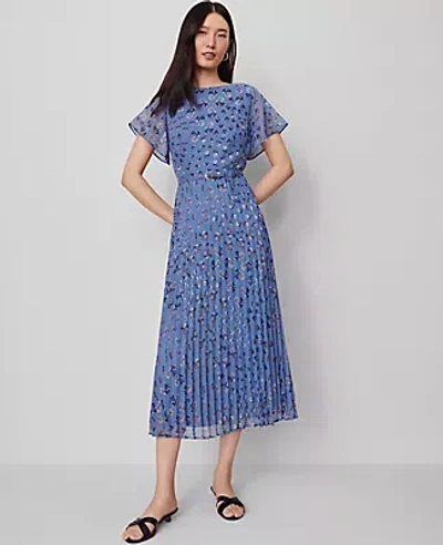 Ann Taylor Petite Floral Pleated Midi Dress In Blue