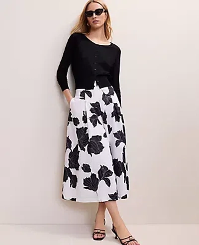 Ann Taylor Petite Floral Pleated Midi Skirt In White