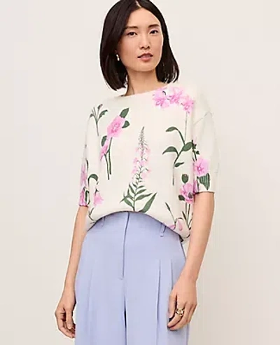 Ann Taylor Petite Floral Printed Sweater Tee In Pink
