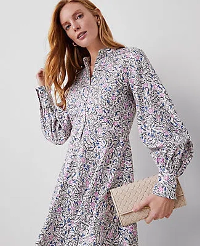 Ann Taylor Petite Floral Puff Sleeve Flare Dress In Orchid Glow