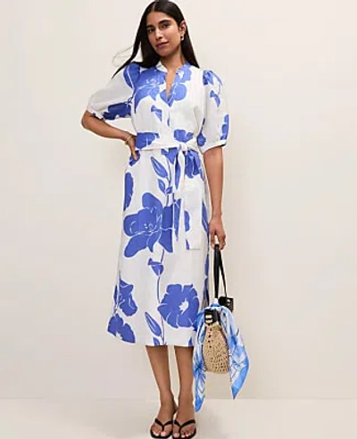 Ann Taylor Petite Floral Puff Sleeve Midi Dress In Multi