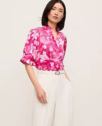 Ann Taylor Petite Floral Ruffle Collar Blouse In Pink