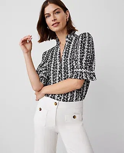 Ann Taylor Petite Floral Ruffle Collar Blouse In Winter White-black