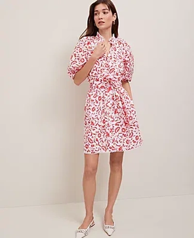 Ann Taylor Petite Floral Ruffle Neck Flare Dress
