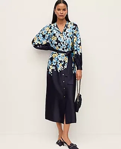 Ann Taylor Petite Floral Satin Midi Shirtdress