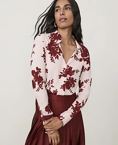 Ann Taylor Petite Floral Satin Shirt In Rich Merlot