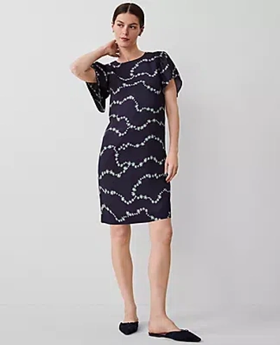 Ann Taylor Petite Floral Short Sleeve Shift Dress In Night Sky