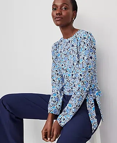 Ann Taylor Petite Floral Silky Wrap Blouse In Winter White