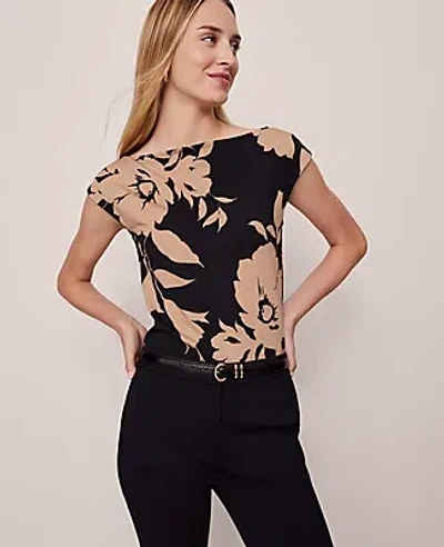 Ann Taylor Petite Floral Sleeveless Boatneck Top In Black