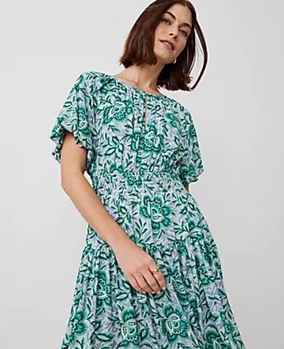 Ann Taylor Petite Floral Split Neck Midi Dress In Mellow Mint