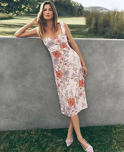 Ann Taylor Petite Floral Square Neck Flare Dress In Orchid Hush
