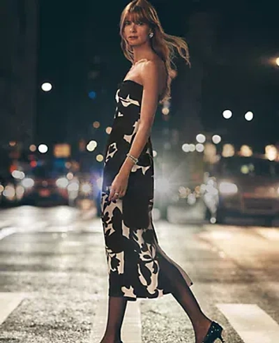 Ann Taylor Petite Floral Strapless Midi Dress In Black
