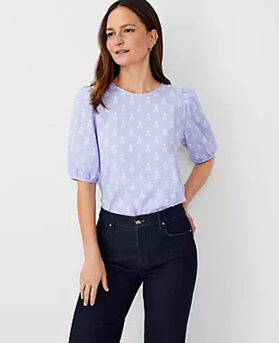 Ann Taylor Petite Floral Tile Puff Sleeve Tee In Cool Lilac