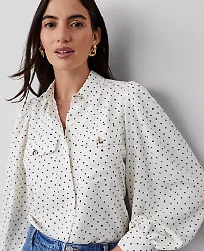 Ann Taylor Petite Floral Utility Shirt In Winter White