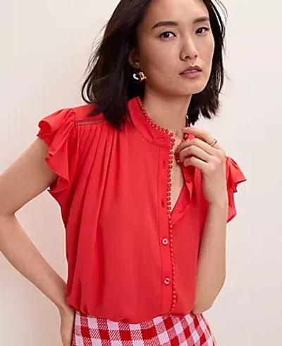 Ann Taylor Petite Flutter Sleeve Button Down Blouse
